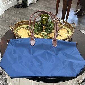 Fun New Blue Tote with Brown Handles